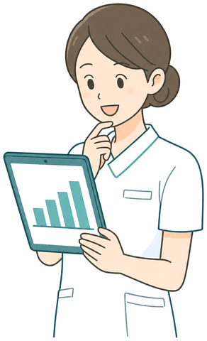 タブレットのグラフを見る看護師のイラスト