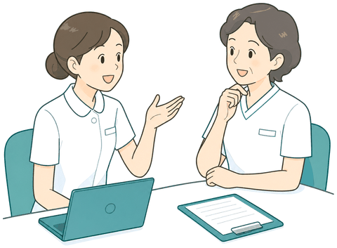 先輩の看護師と話す看護師のイラスト